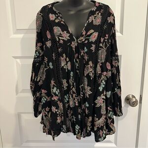Free People Black Floral Embroidered Top/Mini Dress